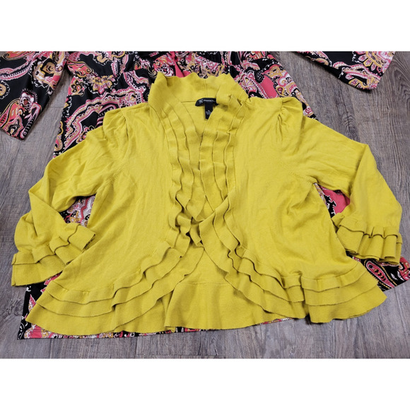 INC International Concepts Women's Coral/Yellow Dress & Cardigan Sweater Set 1X - Picture 4 of 4